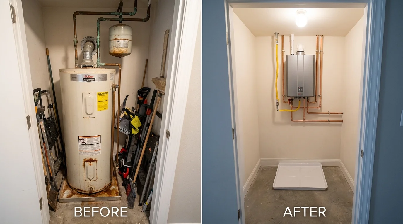Tank water heater versus wall-mounted tankless unit comparison for Fremont, CA homeowners