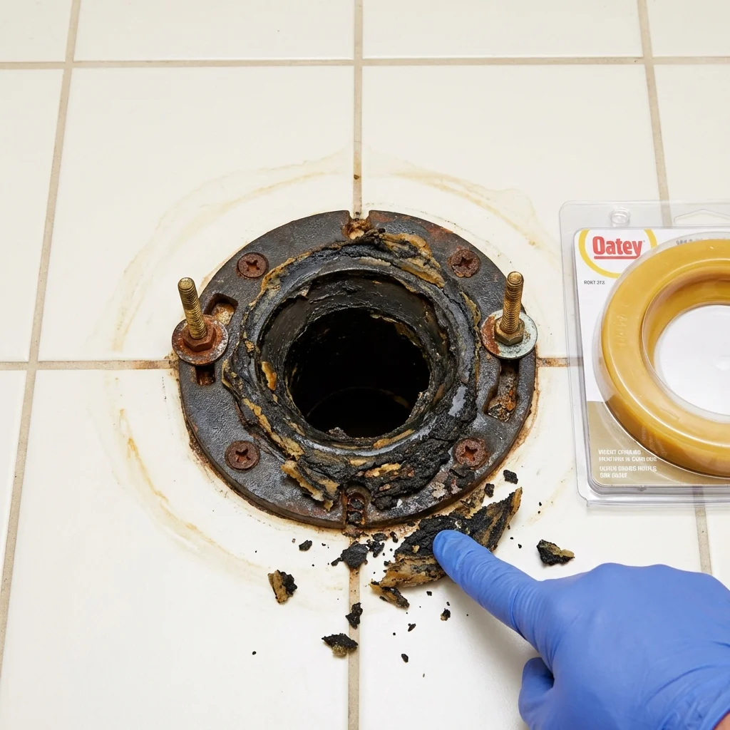 Failed wax ring showing water seepage at the base of a toilet in a Fremont, CA home